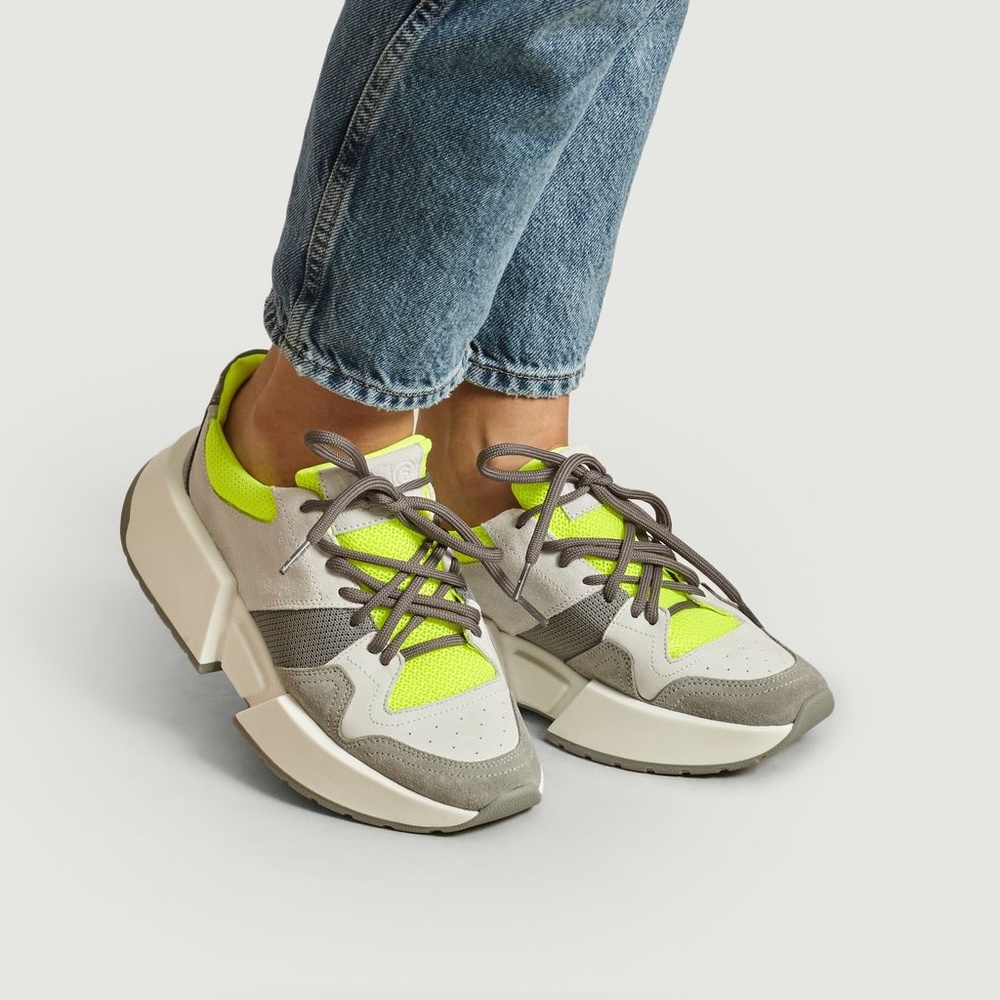 MM6 MAISON MARGIELA Gray and Neon Yellow Chunky Sneakers